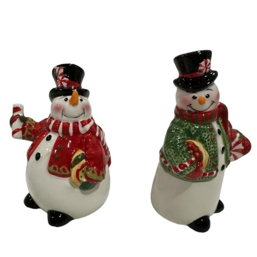 Fitz And Floyd Sugar Coated Christmas Salt Pepper Shakers Snowmen 2008
